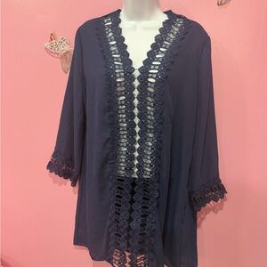 Navy Lace Trim Blouse